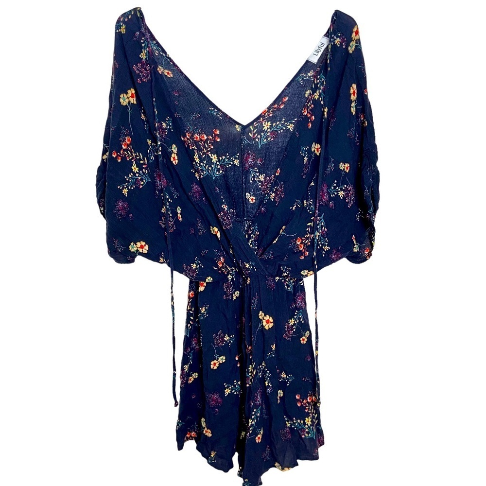 Lilyful | Blue Floral | Sleeveless Shorts | Leisure Bib Pants Coverall One-Piece - Picture 5 of 5